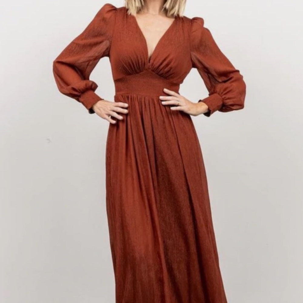 Juliette Shimmer Maxi Dress (L) RUST